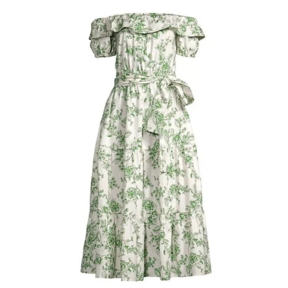 Rachel Parcell Belted Printed Poplin Off Shoulder Midi Dress - Picture 2 of 6